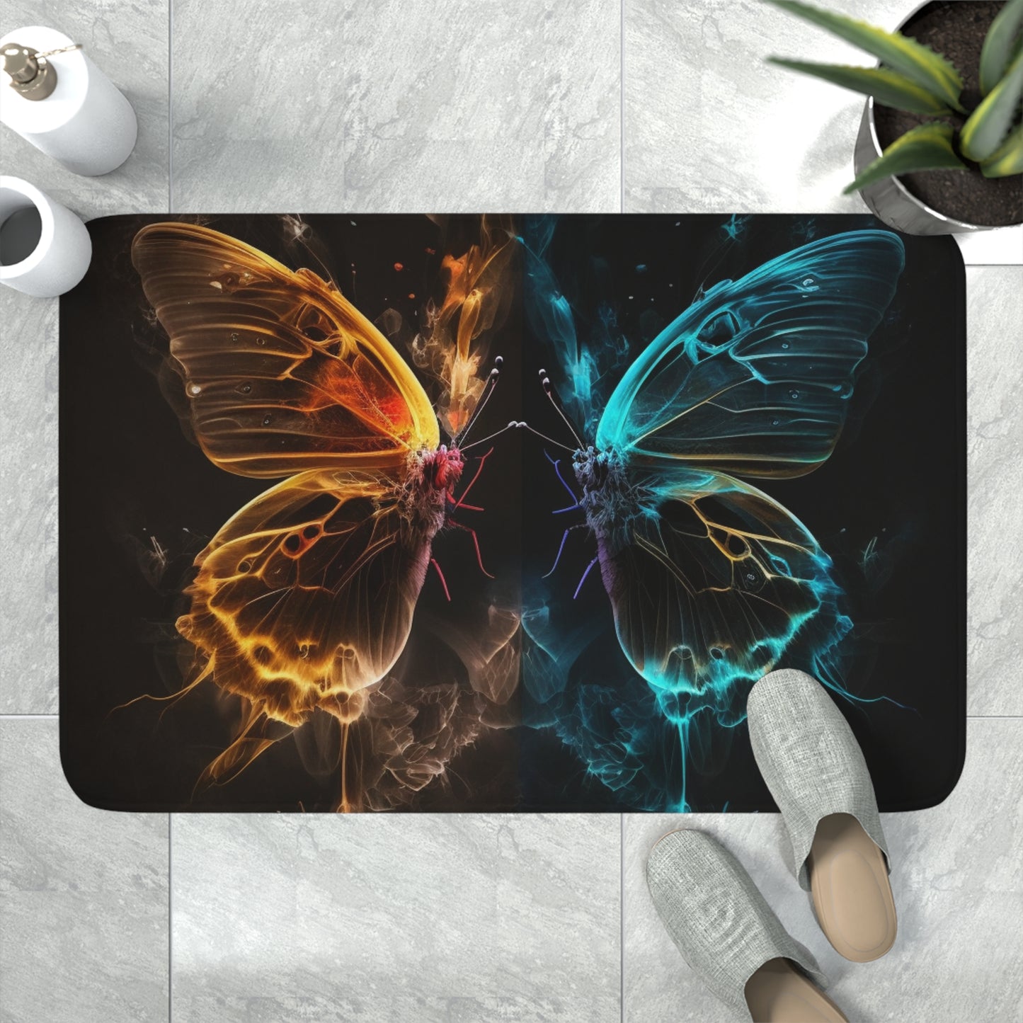 Memory Foam Bath Mat Kiss Neon Butterfly 7