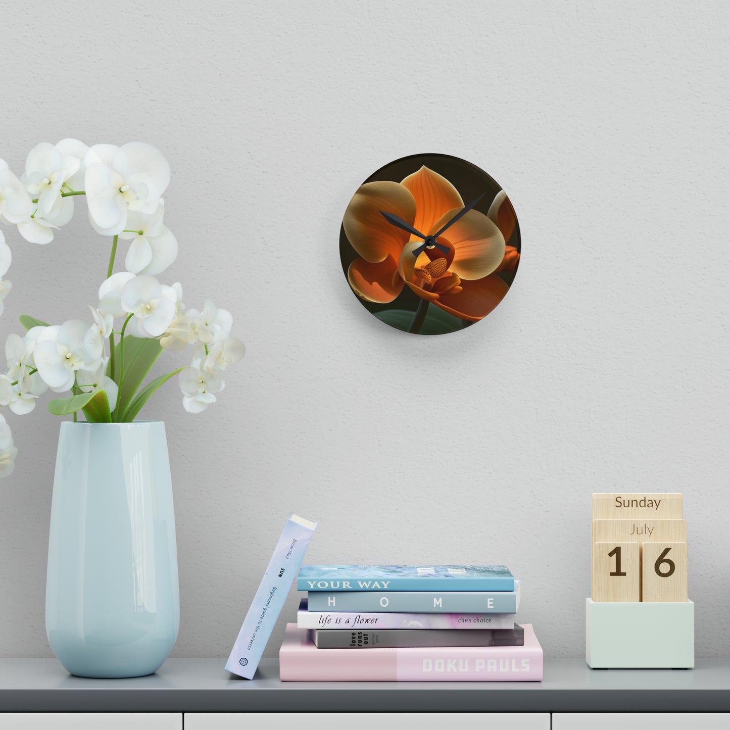 Acrylic Wall Clock Orange Orchid 4