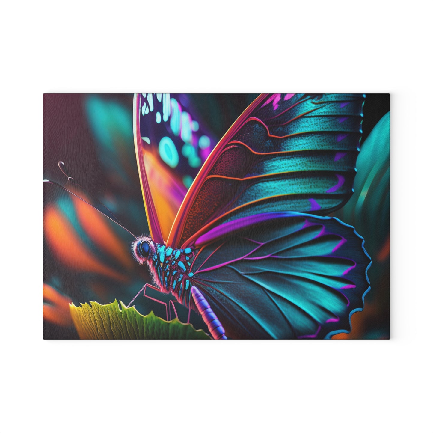 Glass Cutting Board Neon Butterfly Macro 1