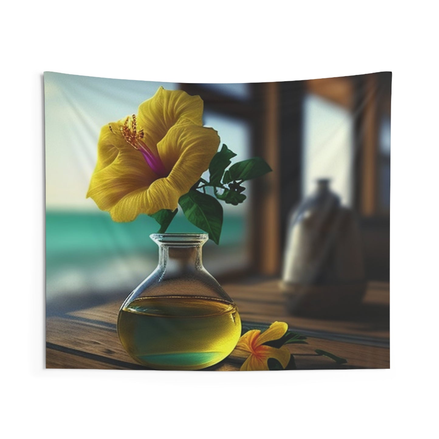 Indoor Wall Tapestries Yellow Hibiscus Wood 1