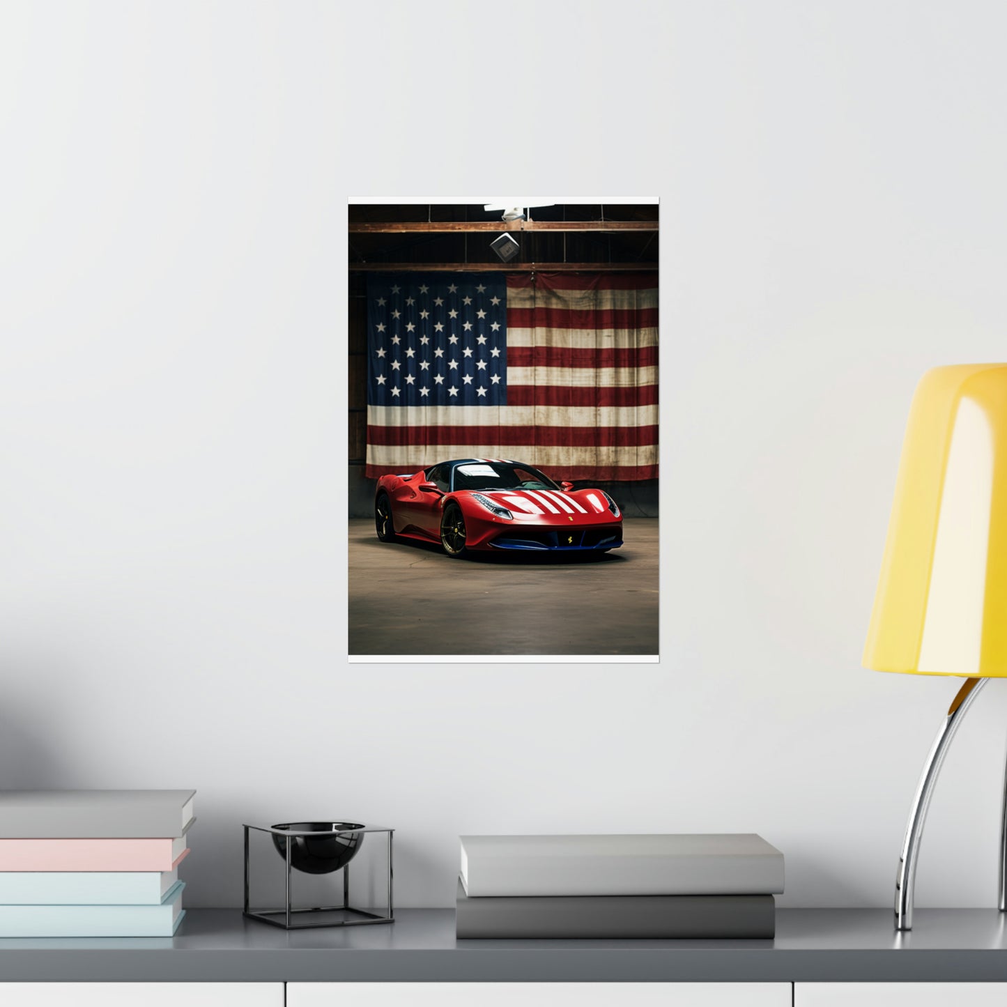 Premium Matte Vertical Posters American Flag Farrari 4