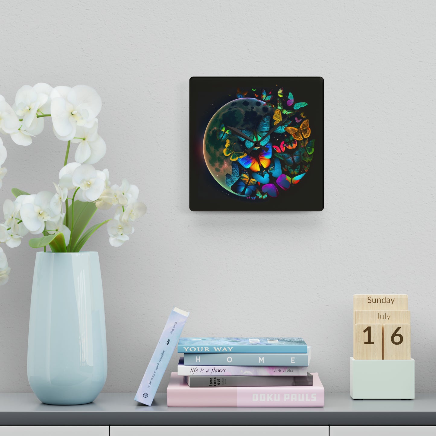 Acrylic Wall Clock Moon Butterfly 2