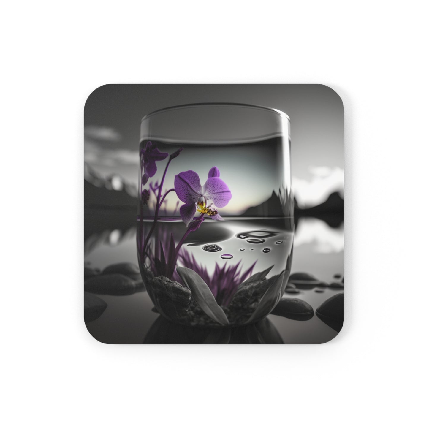 Corkwood Coaster Set Purple Orchid Glass vase 2