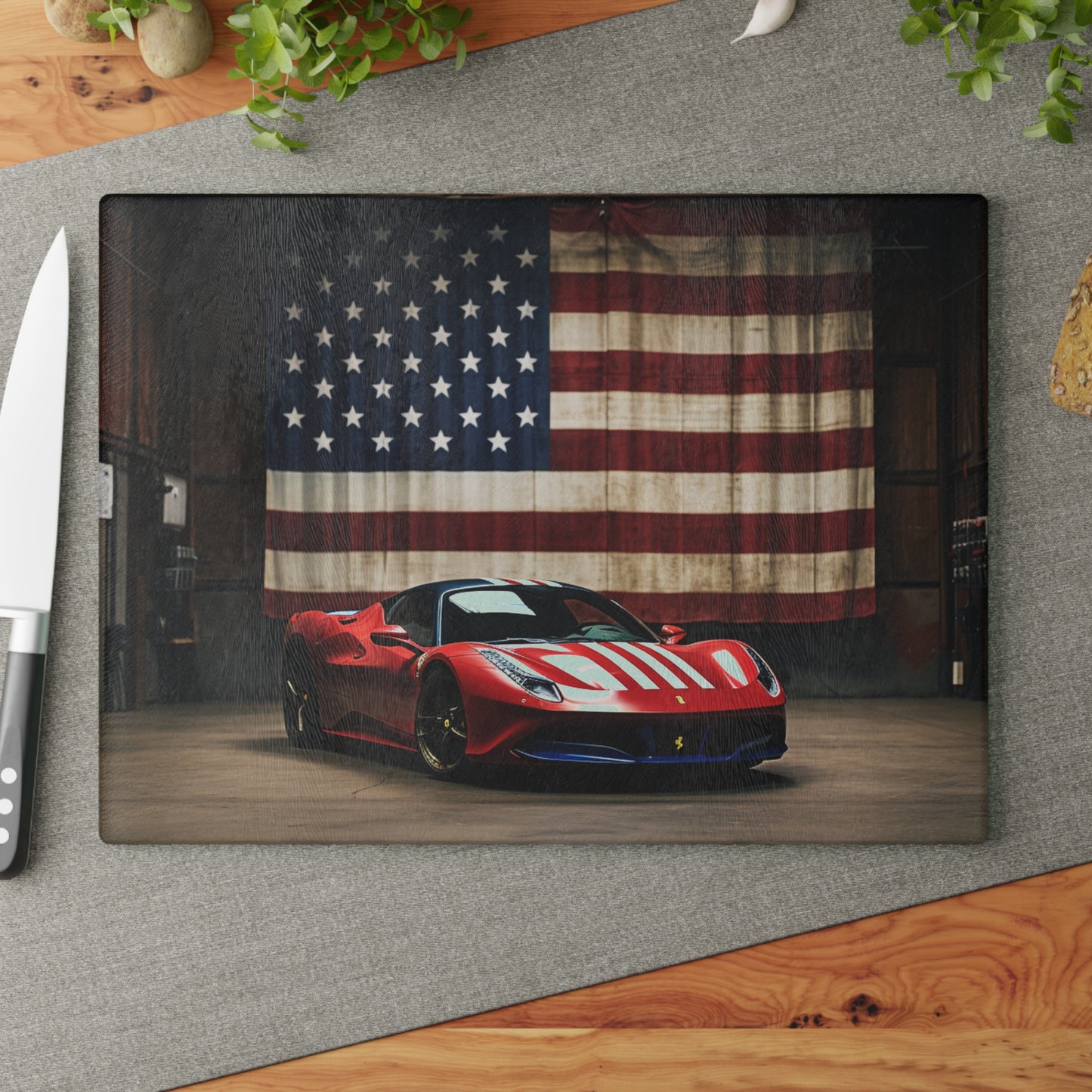 Glass Cutting Board American Flag Farrari 4