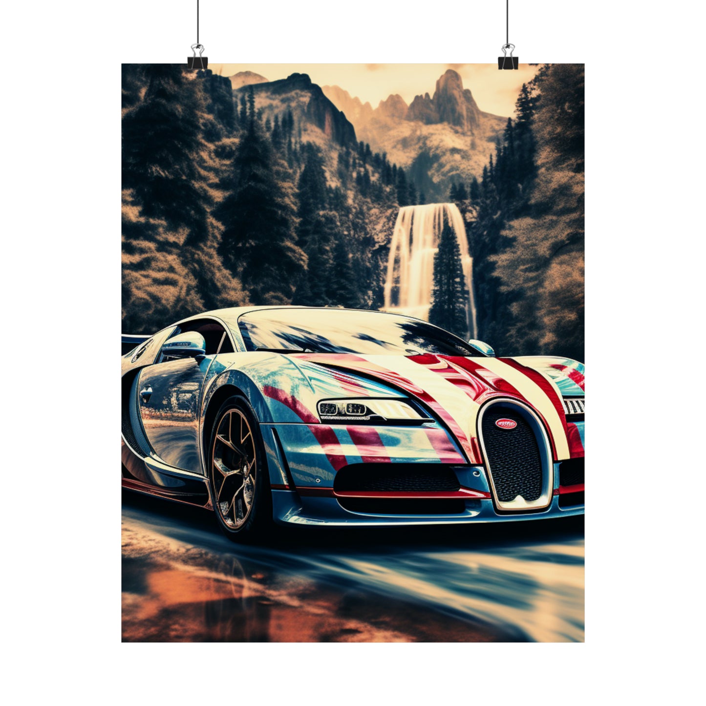 Premium Matte Vertical Posters Bugatti Waterfall 1