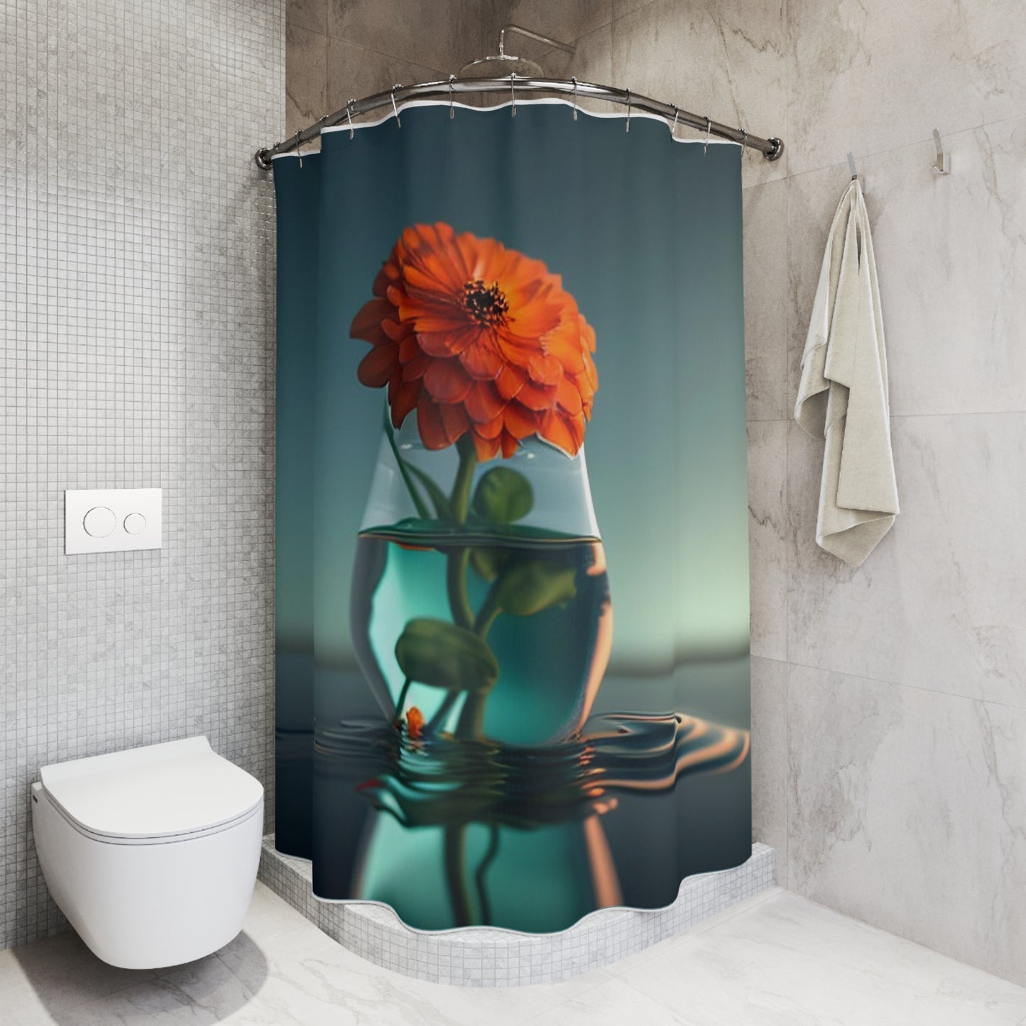 Polyester Shower Curtain Orange Zinnia 1
