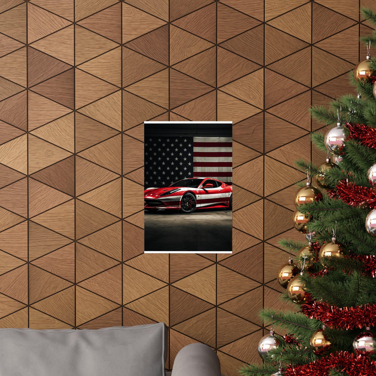 Premium Matte Vertical Posters American Flag Background Ferrari 1