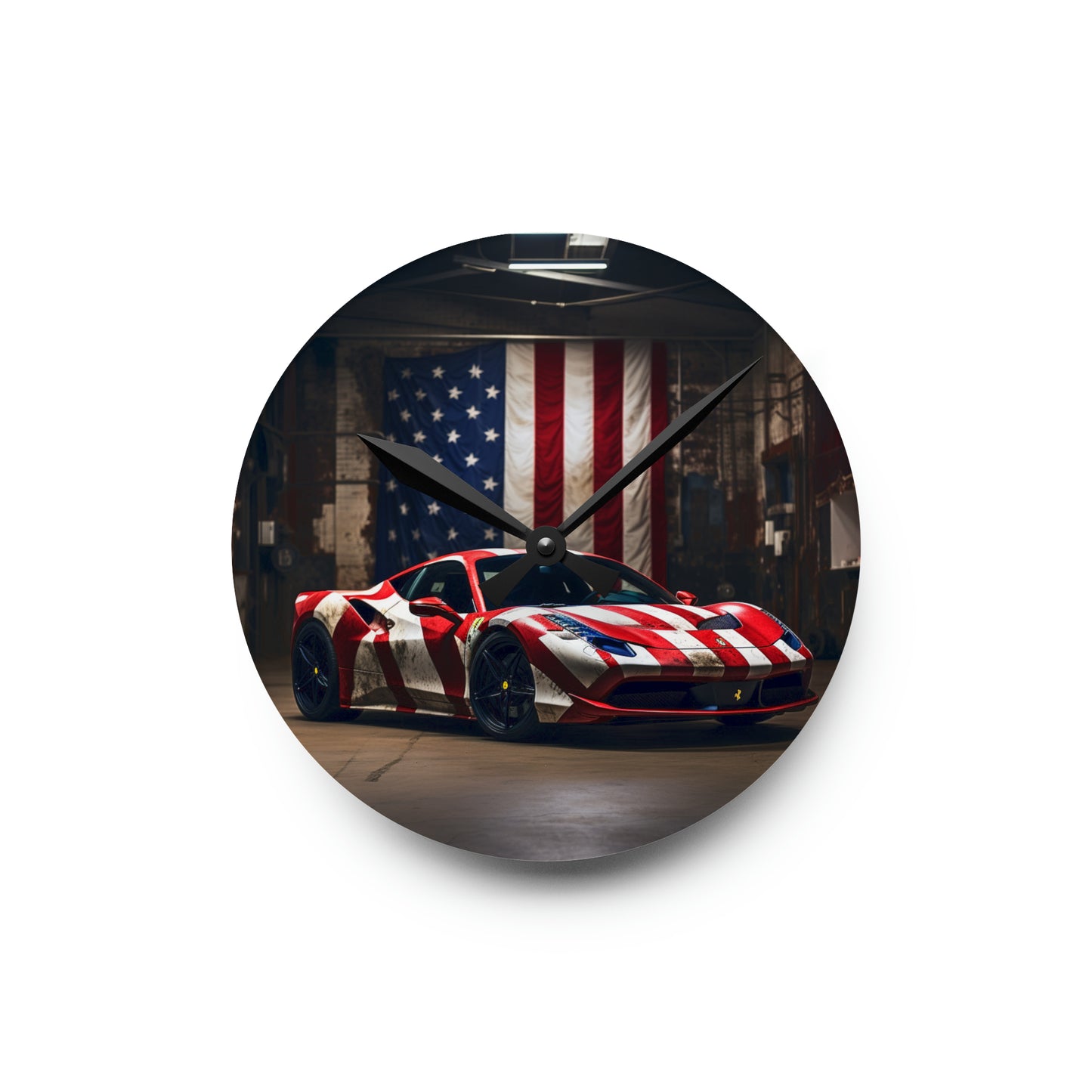 Acrylic Wall Clock American Flag Farrari 2