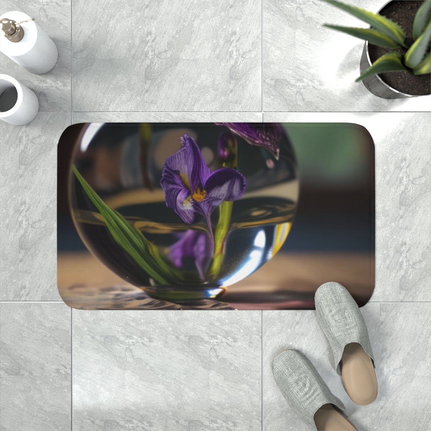 Memory Foam Bath Mat Purple Iris in a vase 1