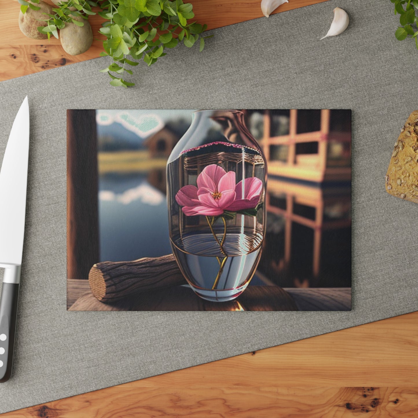 Glass Cutting Board Pink Magnolia 4