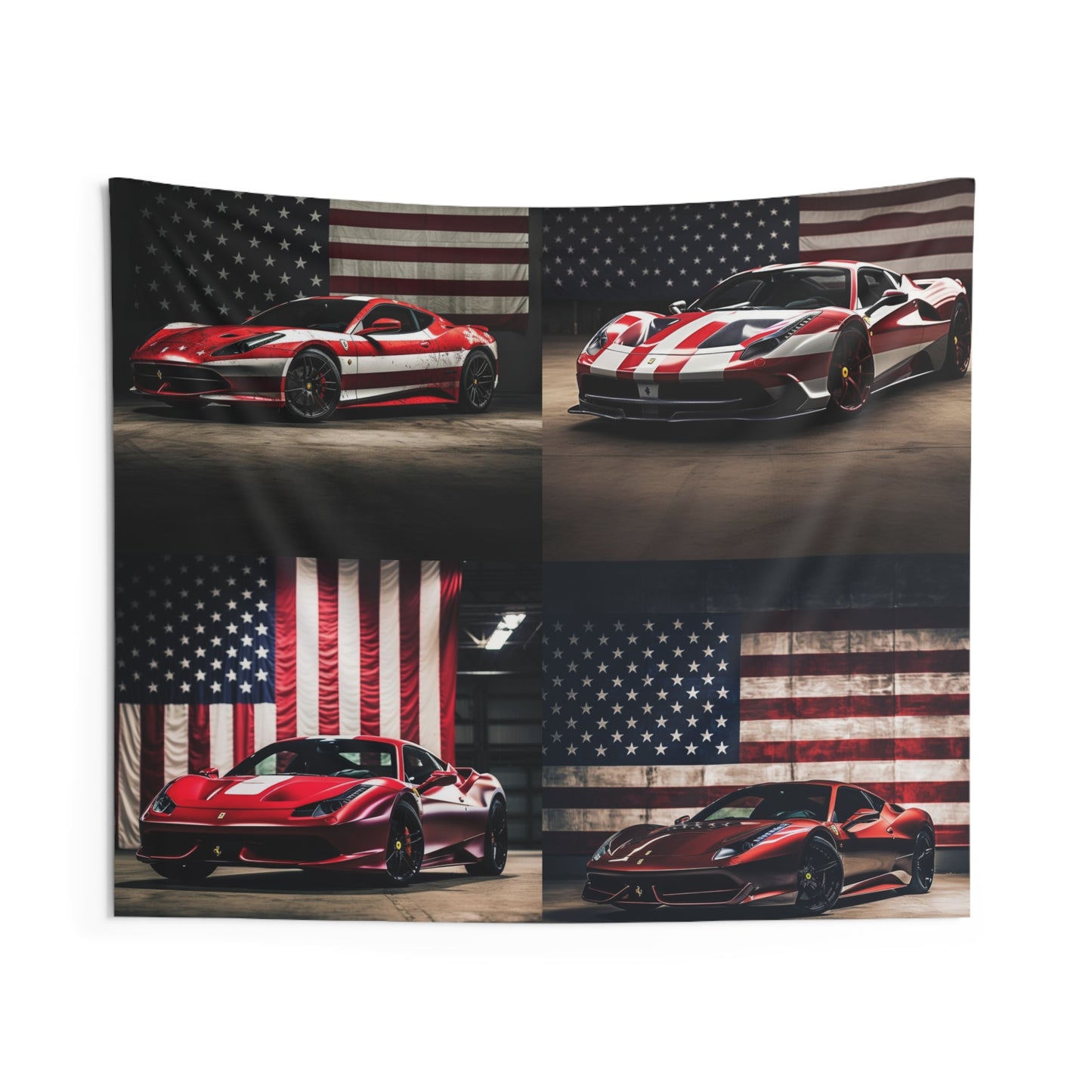 Indoor Wall Tapestries American Flag Background Ferrari 5