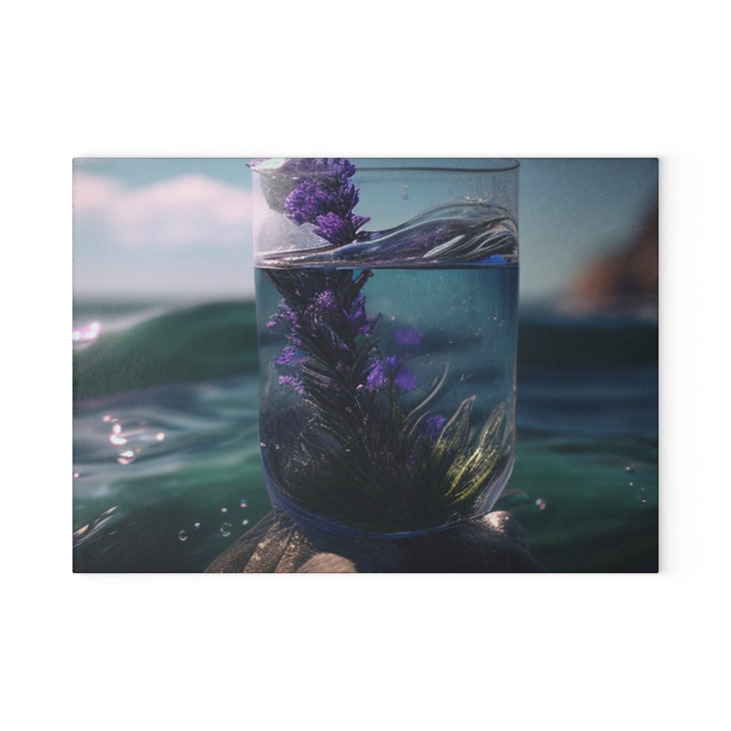 Glass Cutting Board Lavender in a vase 2