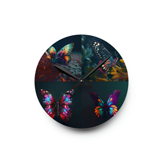Acrylic Wall Clock Hyper Colorful Butterfly Macro 5