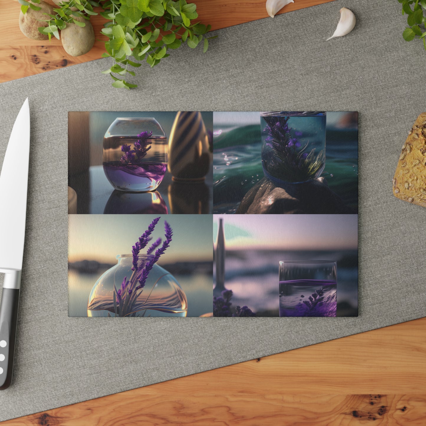 Glass Cutting Board Lavender in a vase 5