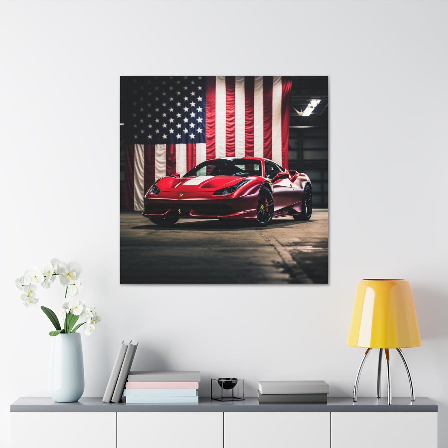 Canvas Gallery Wraps American Flag Background Ferrari 3