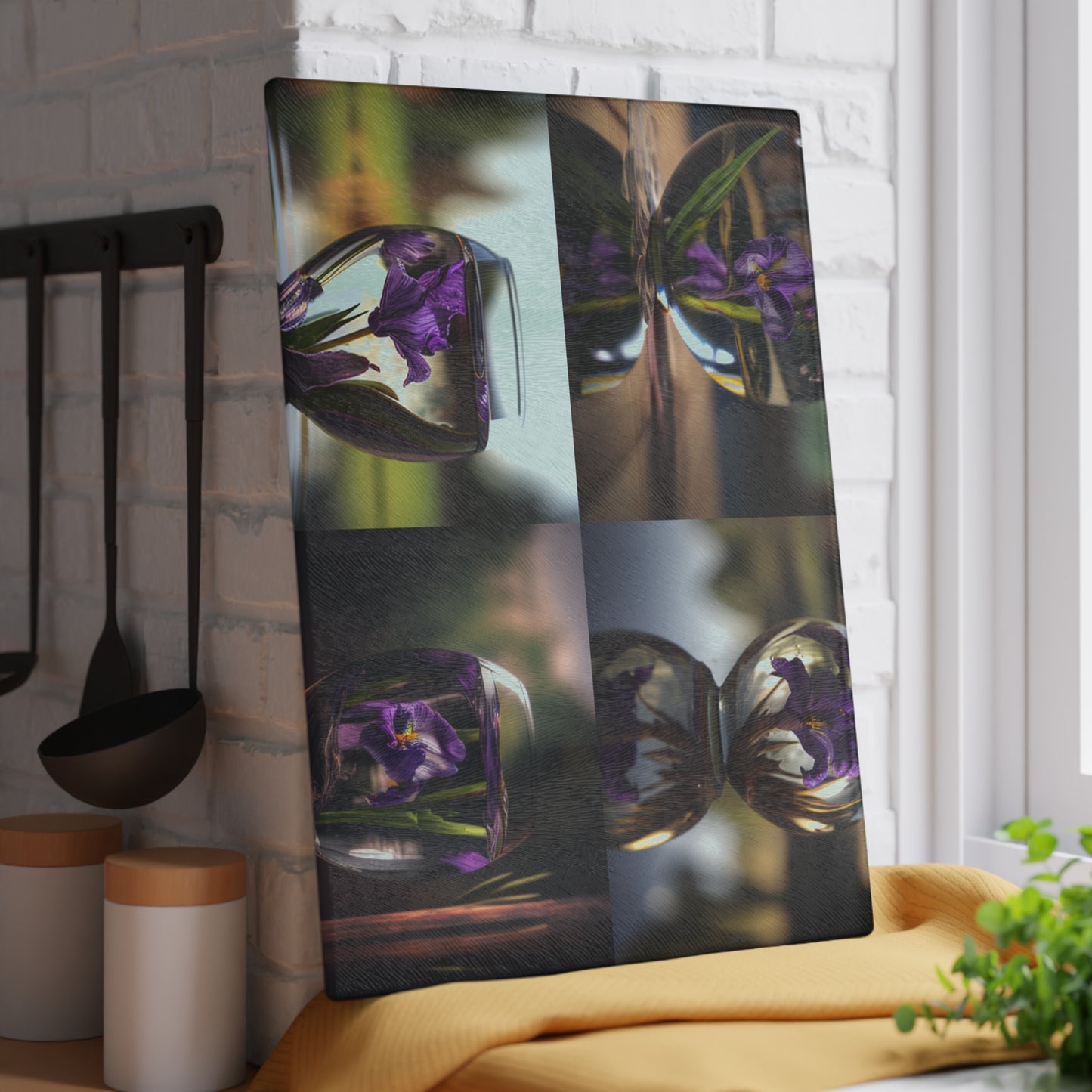 Glass Cutting Board Purple Iris in a vase 5