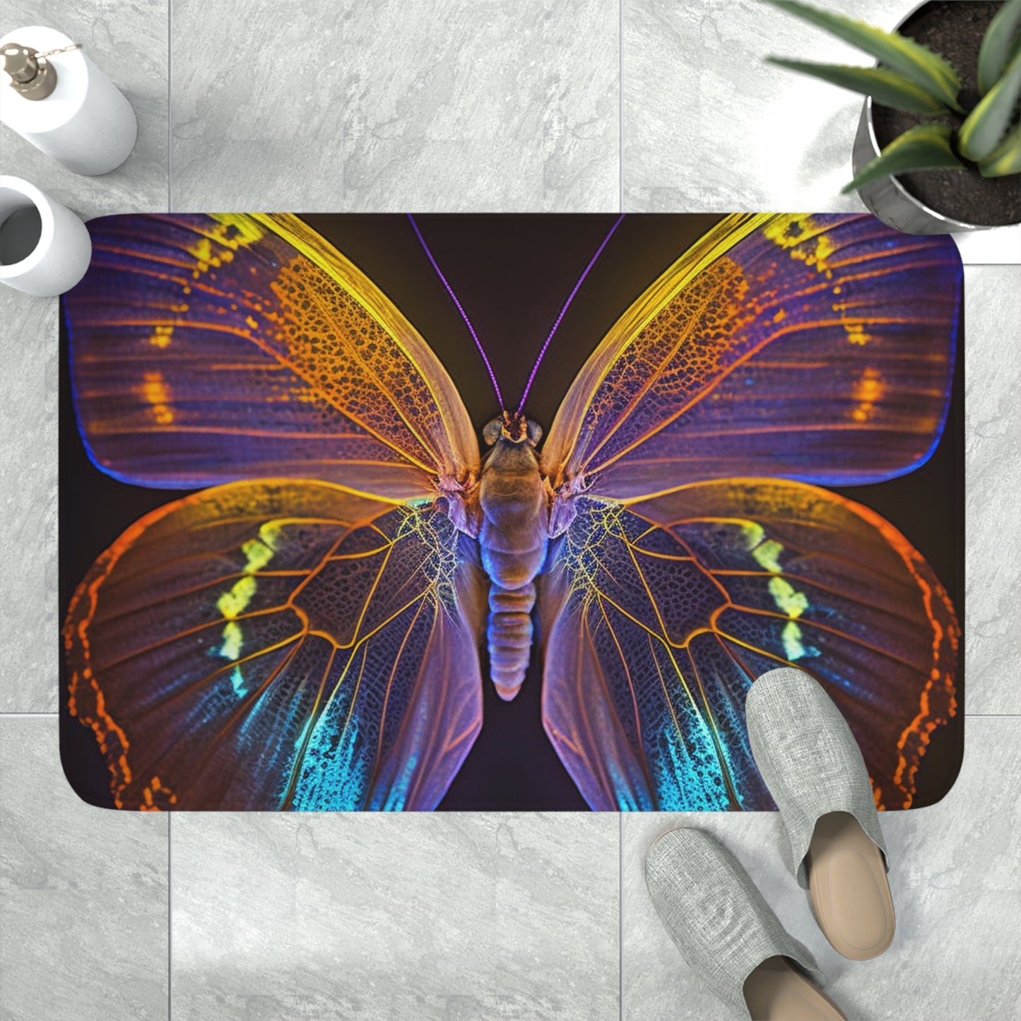 Memory Foam Bath Mat Neon Butterfly Flair 2