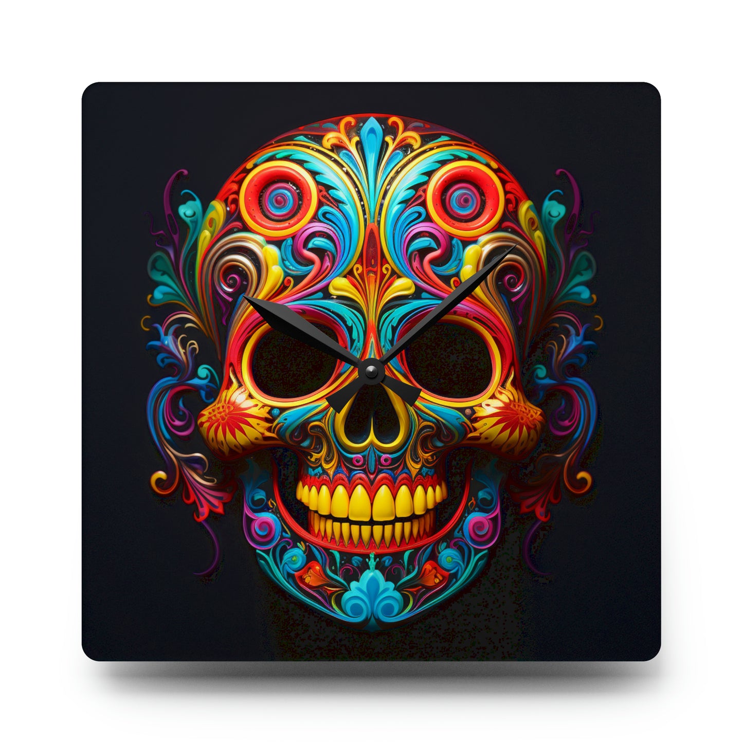 Acrylic Wall Clock Macro Skull Color 1