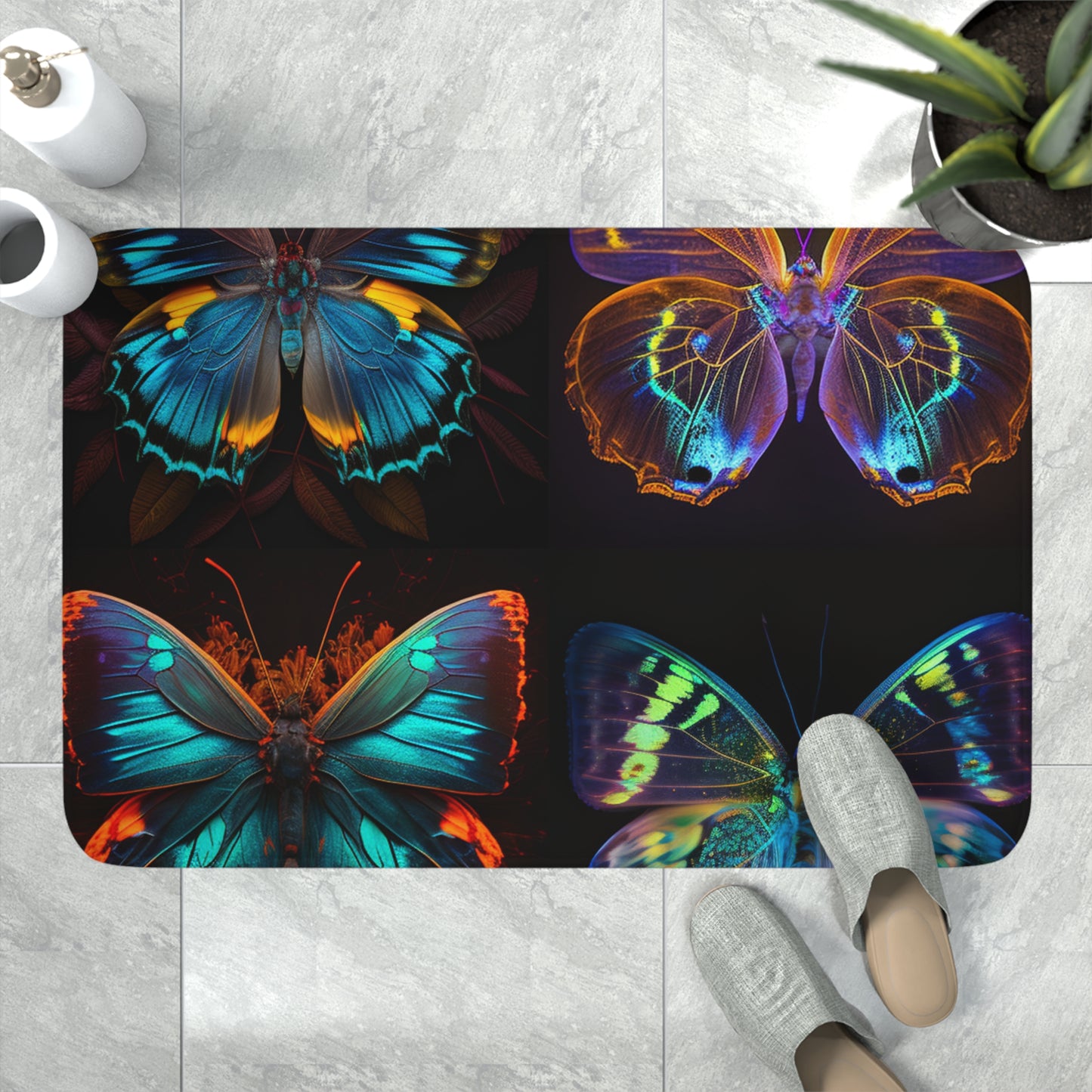 Memory Foam Bath Mat Neon Butterfly Flair 5