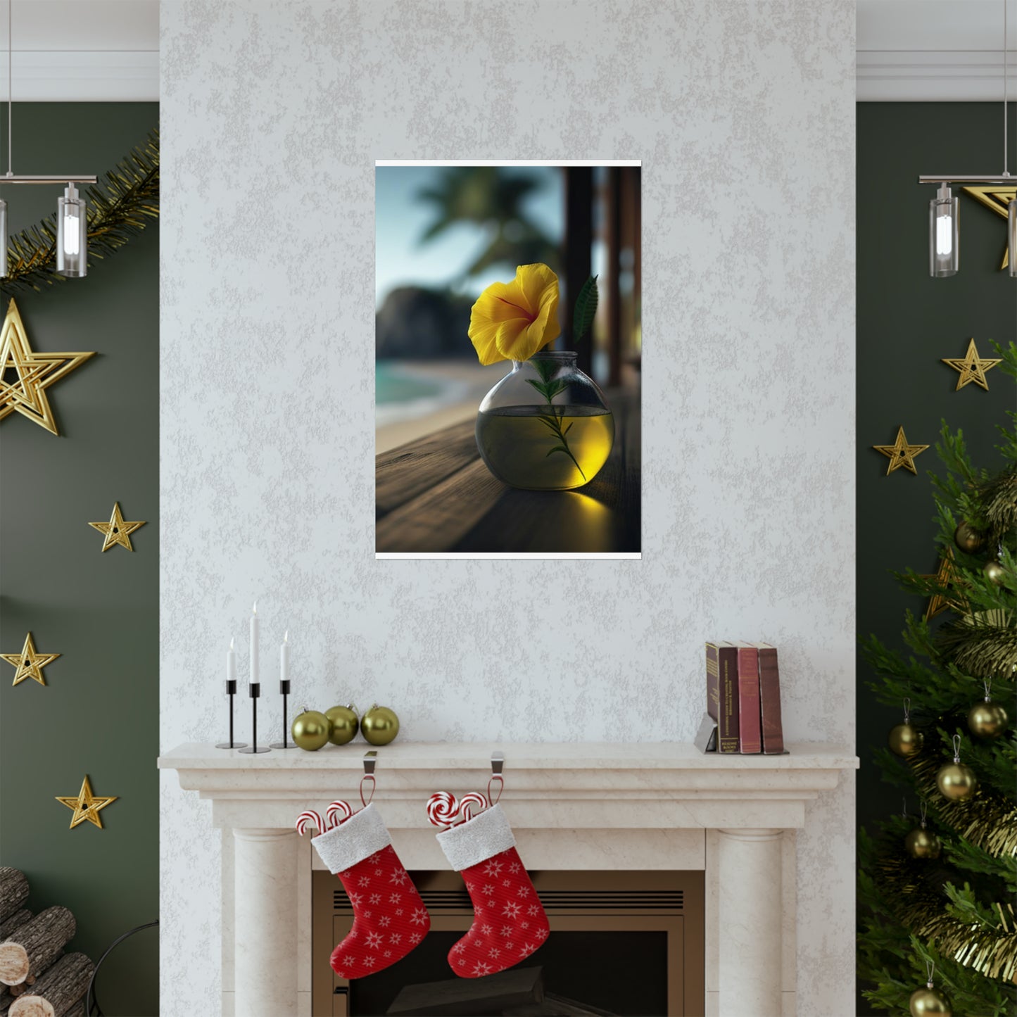 Premium Matte Vertical Posters Yellow Hibiscus Wood 3