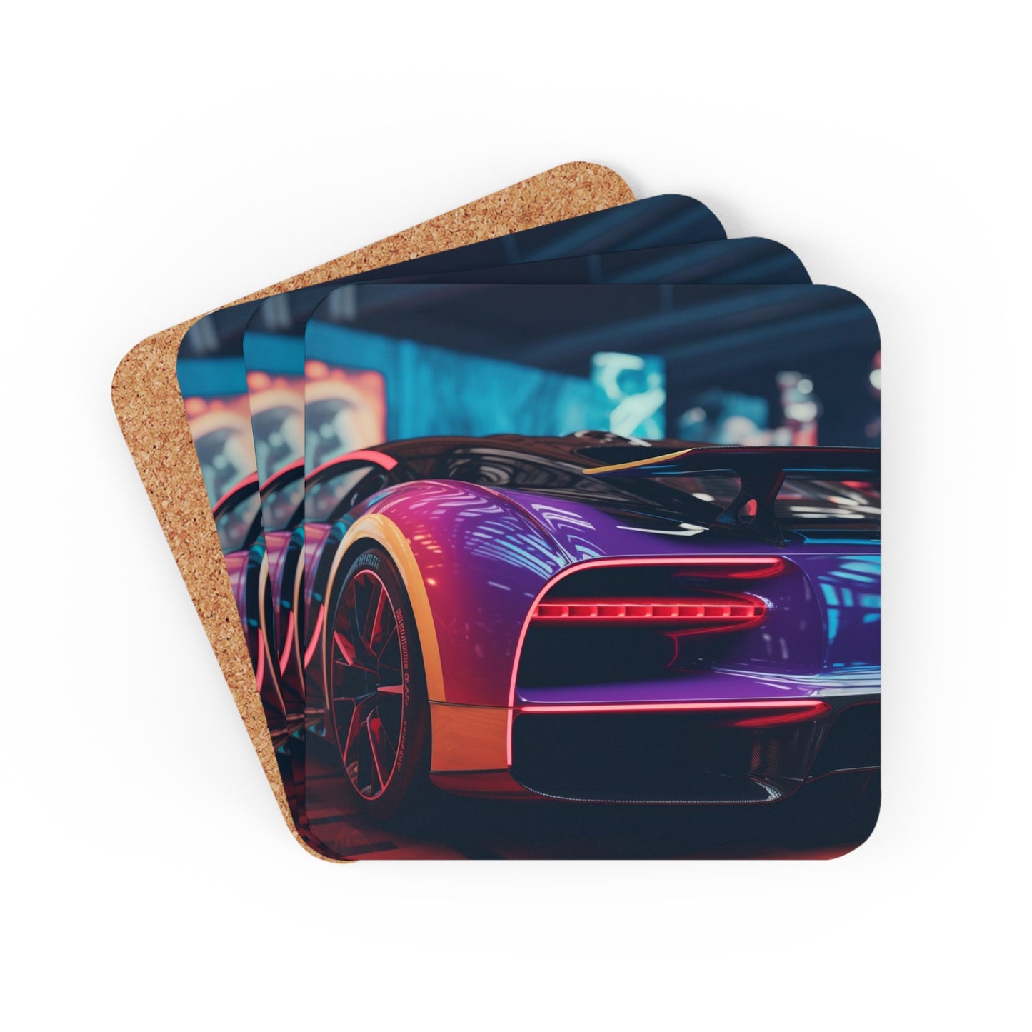 Corkwood Coaster Set Hyper Bugatti Neon Chiron 3