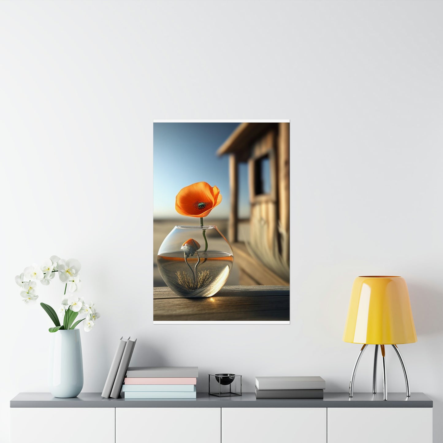 Premium Matte Vertical Posters Orange Poppy in a Vase 1