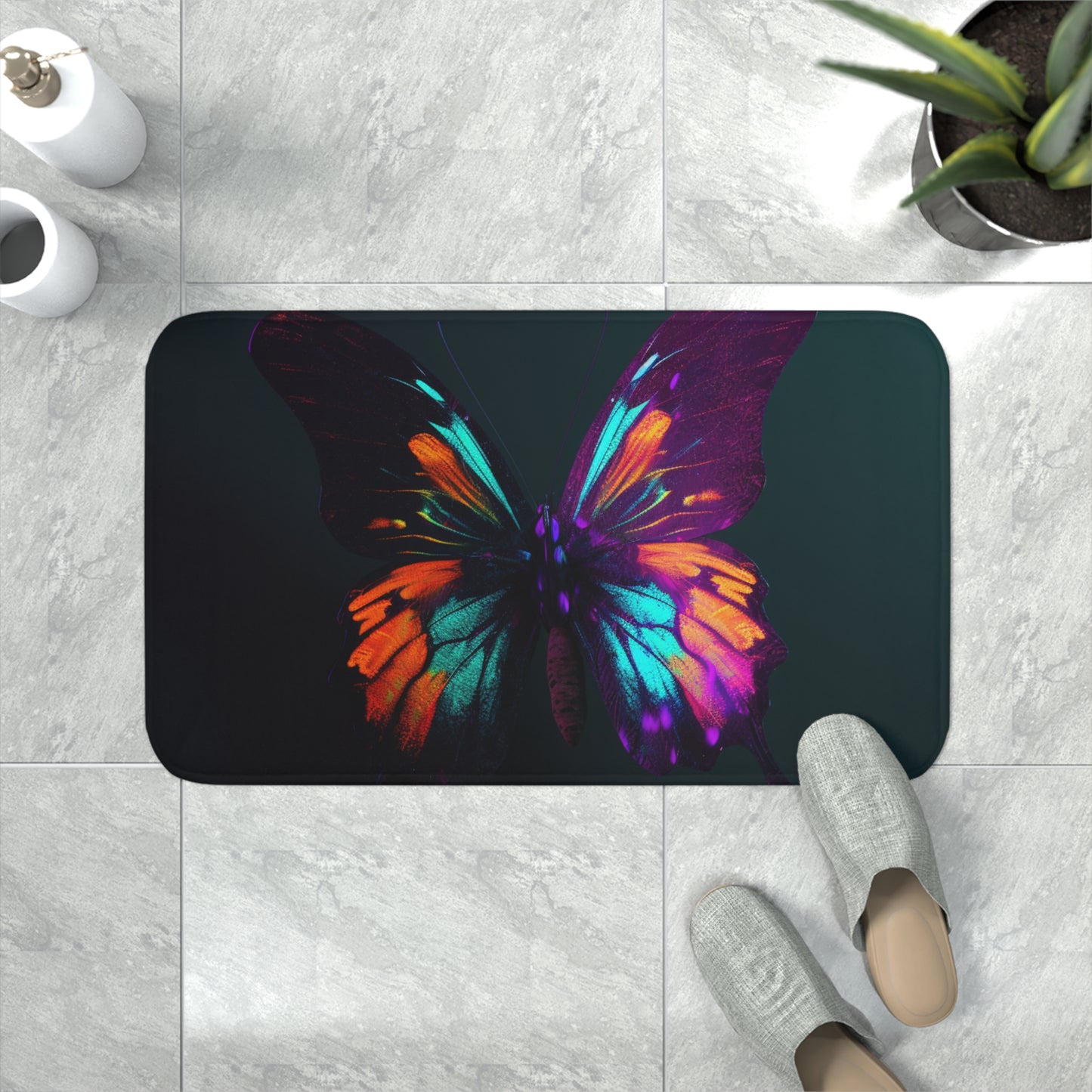 Memory Foam Bath Mat Hyper Colorful Butterfly Purple 4