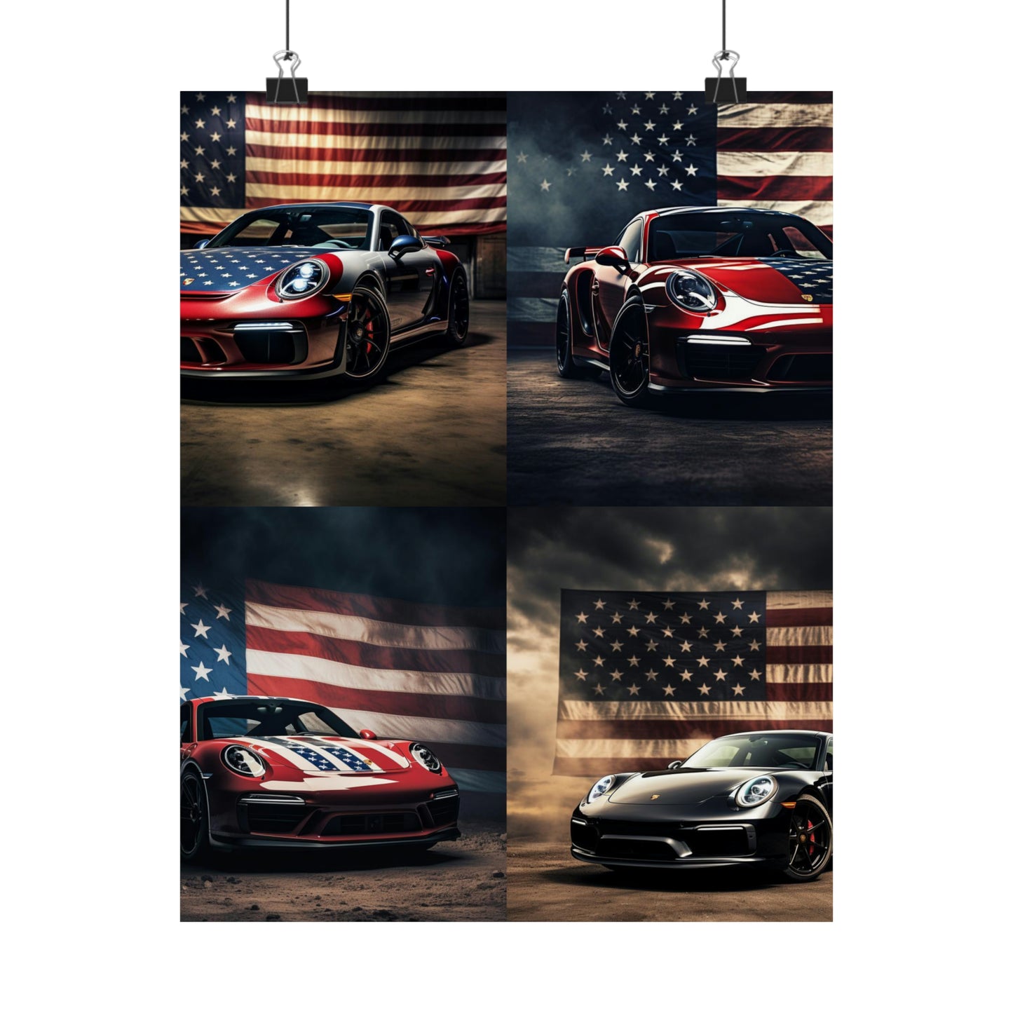 Premium Matte Vertical Posters American Flag Background Porsche 5