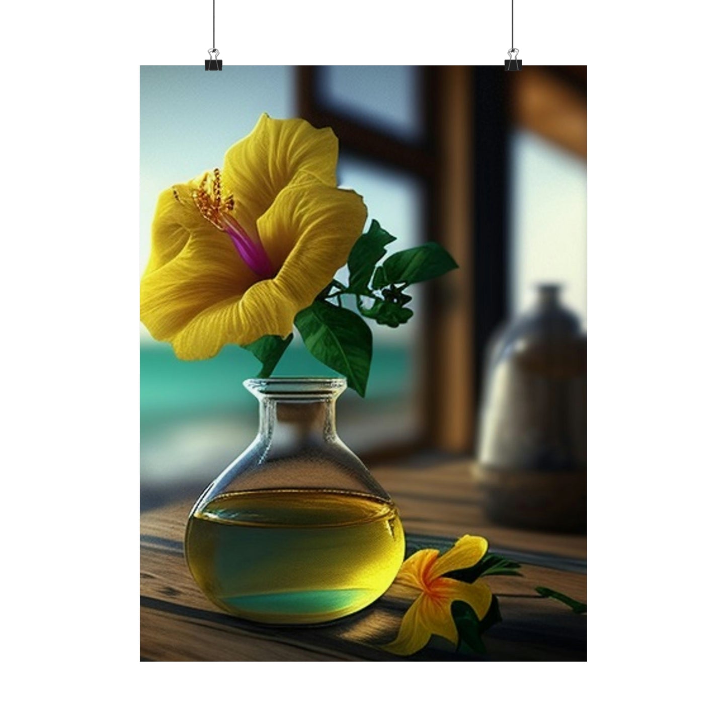 Premium Matte Vertical Posters Yellow Hibiscus Wood 1