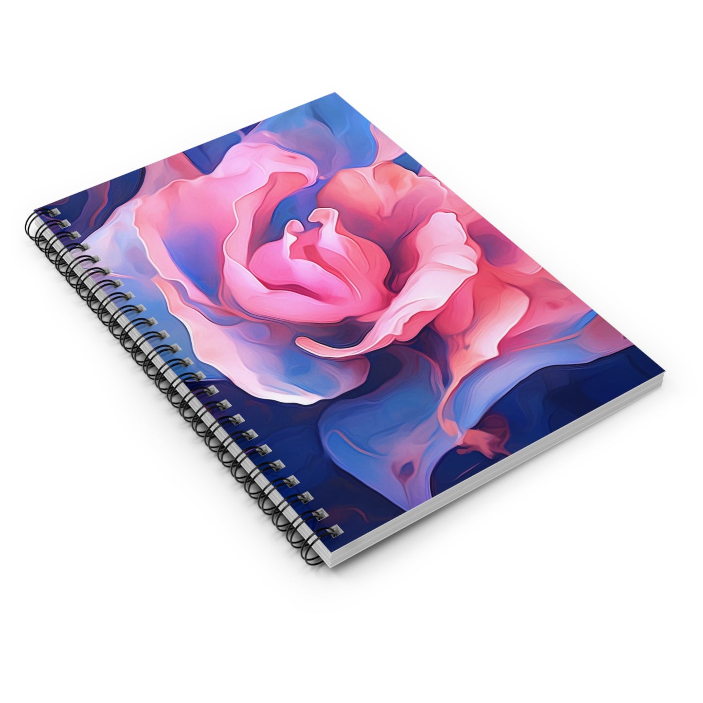 Spiral Notebook - Ruled Line Pink & Blue Tulip Rose 1