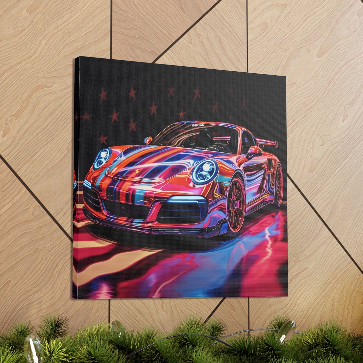 Canvas Gallery Wraps Macro American Flag Porsche 4