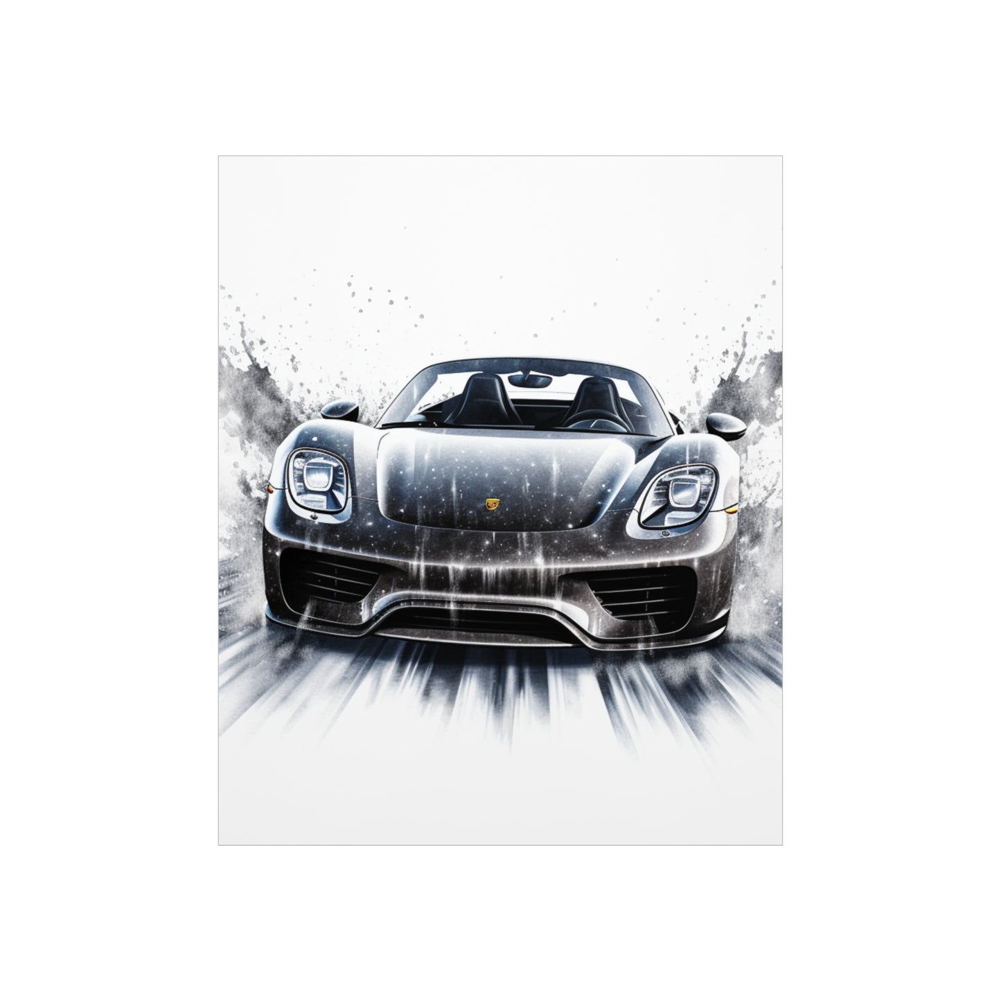 Premium Matte Vertical Posters 918 Spyder white background driving fast with water splashing 3