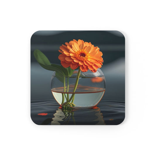 Corkwood Coaster Set Orange Zinnia 2