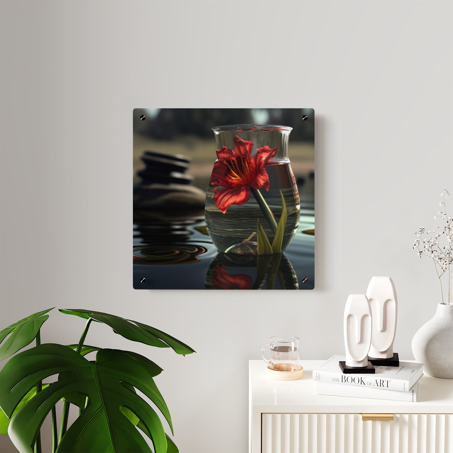 Acrylic Wall Art Panels Red Lily in a Glass vase 4