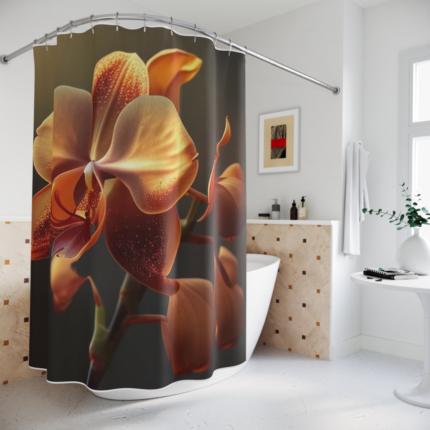 Polyester Shower Curtain Orange Orchid 1