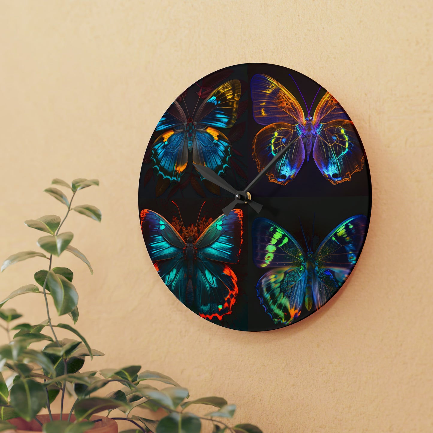 Acrylic Wall Clock Neon Butterfly Flair 5