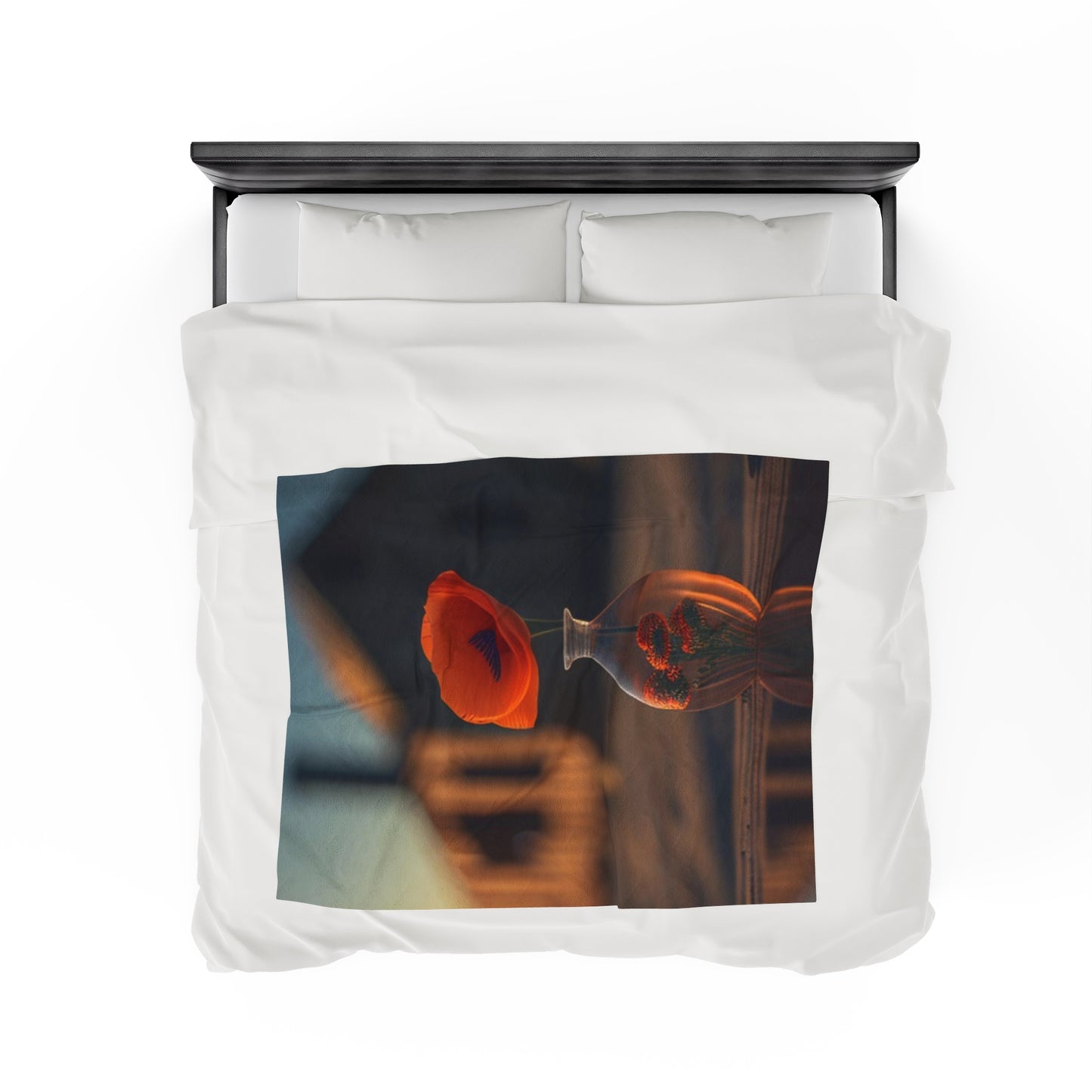 Velveteen Plush Blanket Orange Poppy in a Vase 3