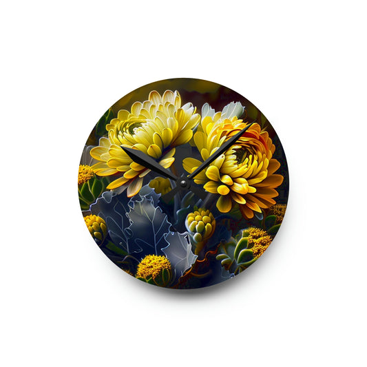 Acrylic Wall Clock Yellow Hermosas Flores Amarillas 1