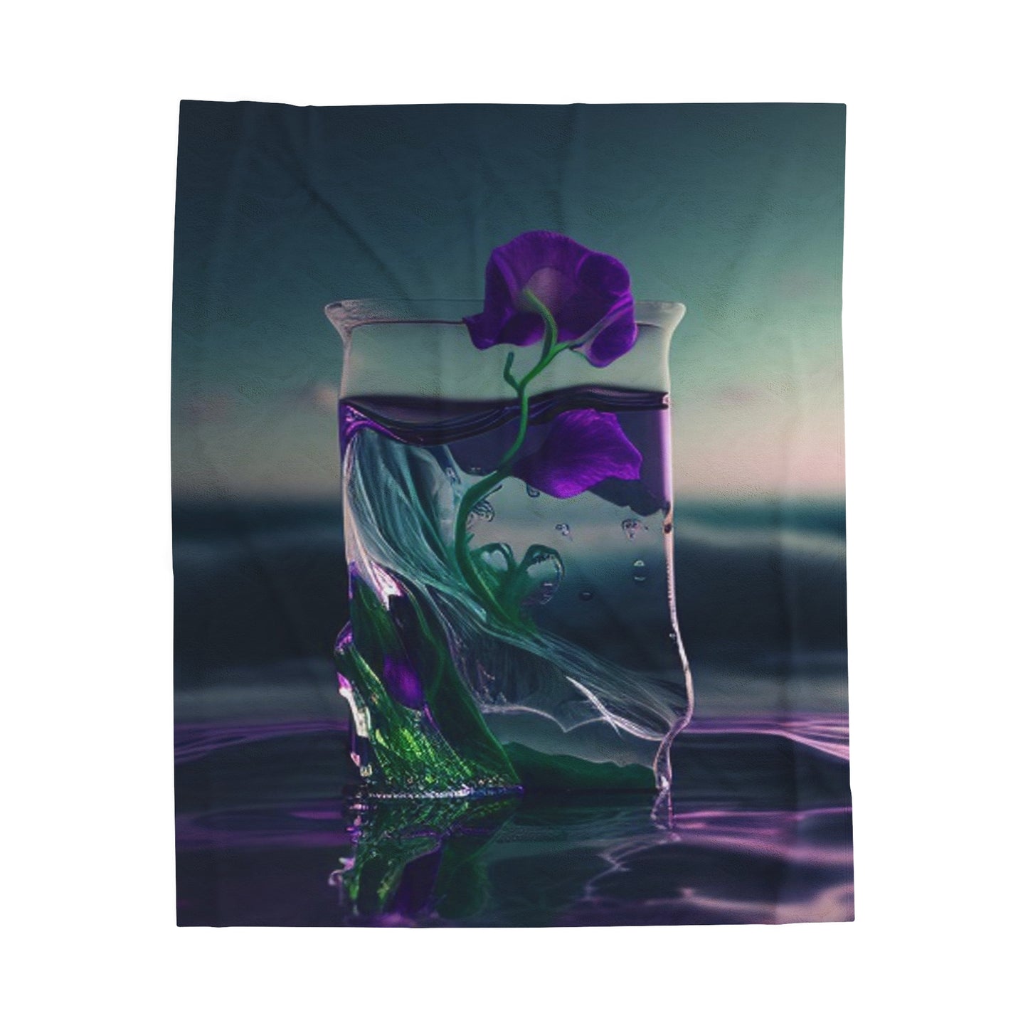 Velveteen Plush Blanket Purple Sweet pea in a vase 3