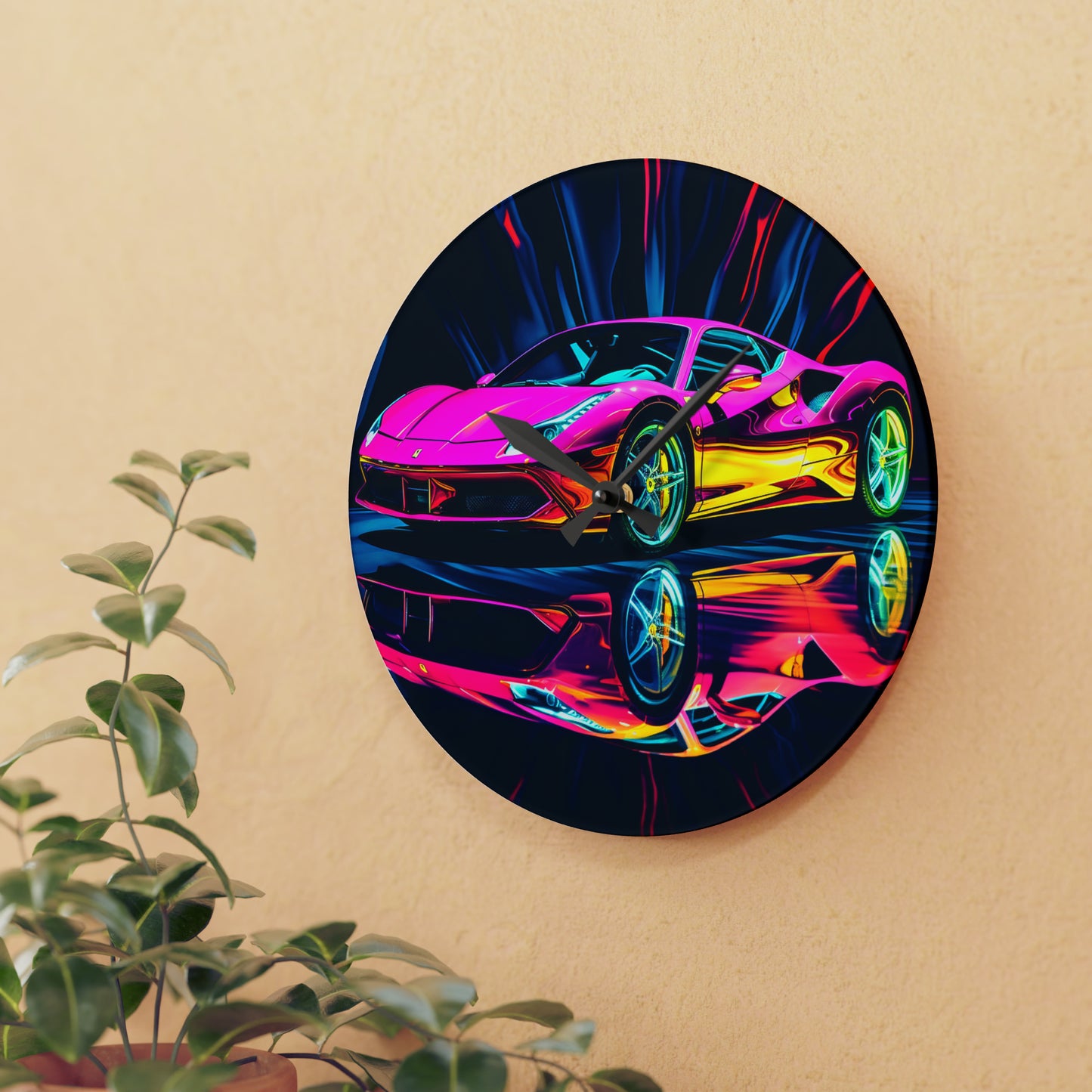 Acrylic Wall Clock Pink Macro Ferrari 3