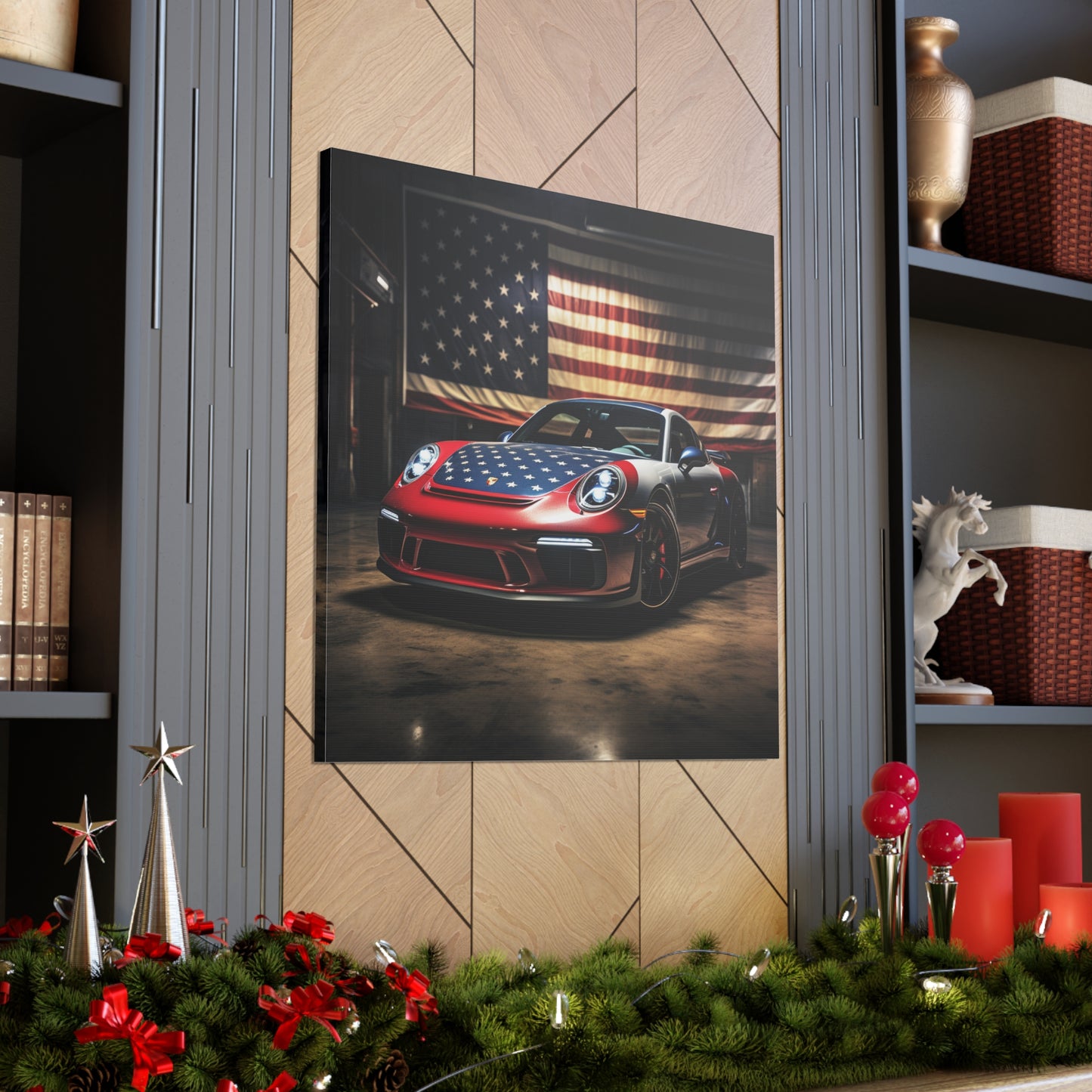 Canvas Gallery Wraps American Flag Background Porsche 1