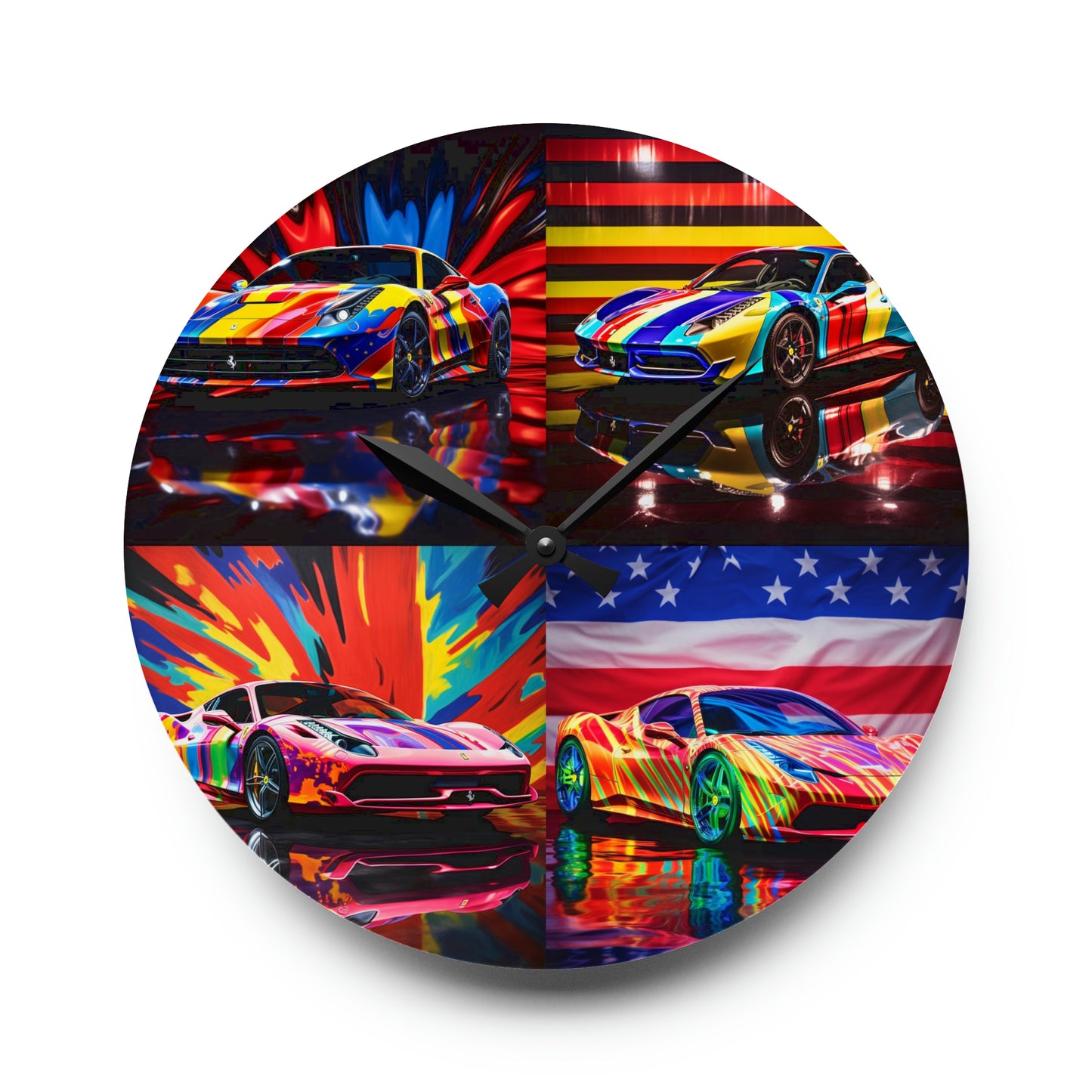 Acrylic Wall Clock Hyper Colorfull Ferrari 5