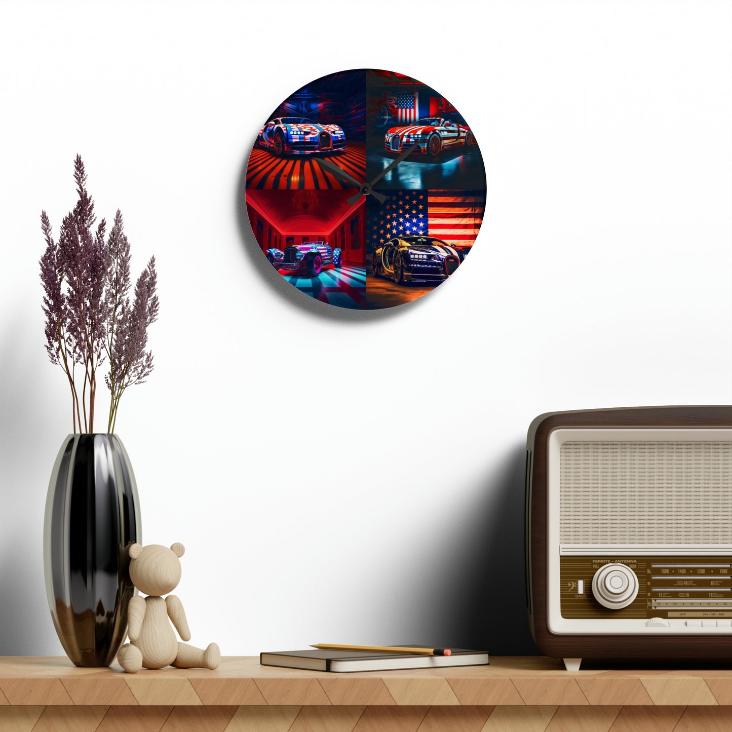 Acrylic Wall Clock Macro Bugatti American Flag 5