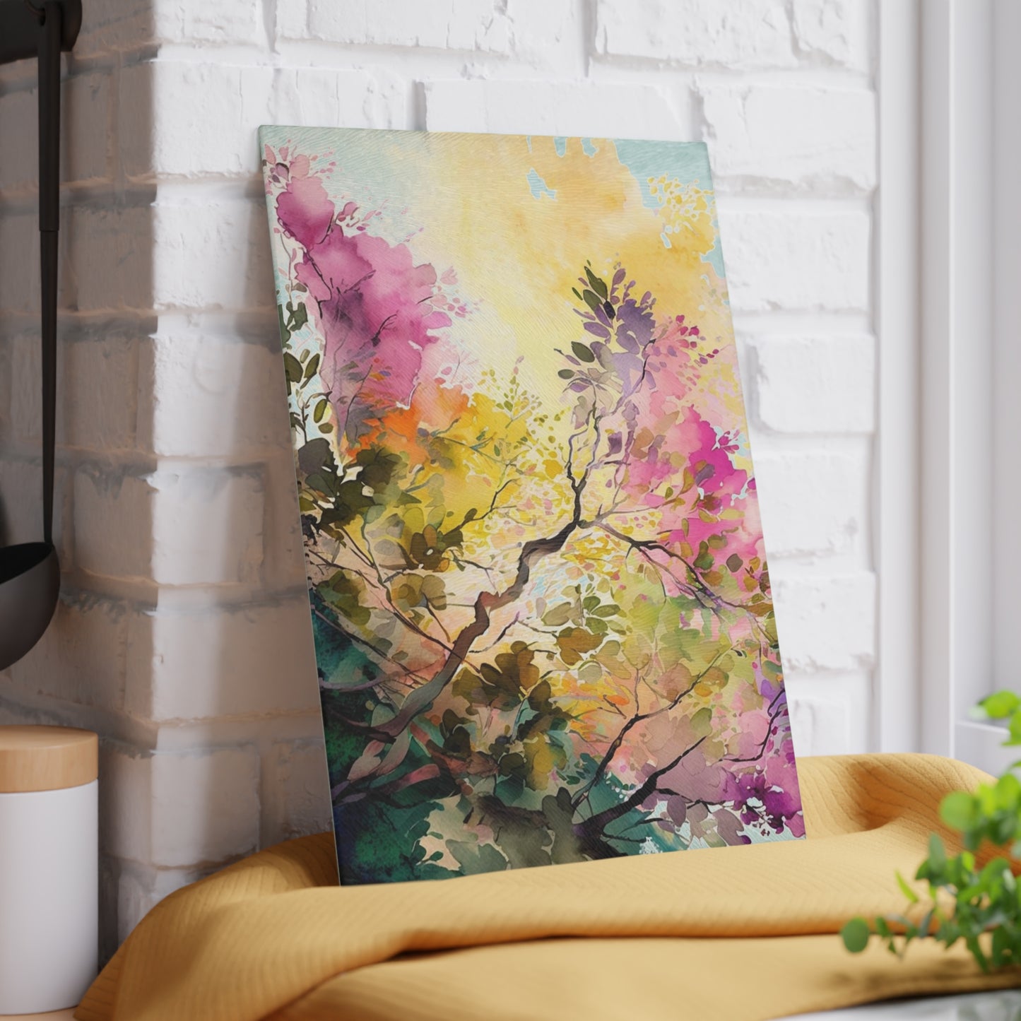 Glass Cutting Board Mother Nature Bright Spring Colors Realistic Watercolor 2