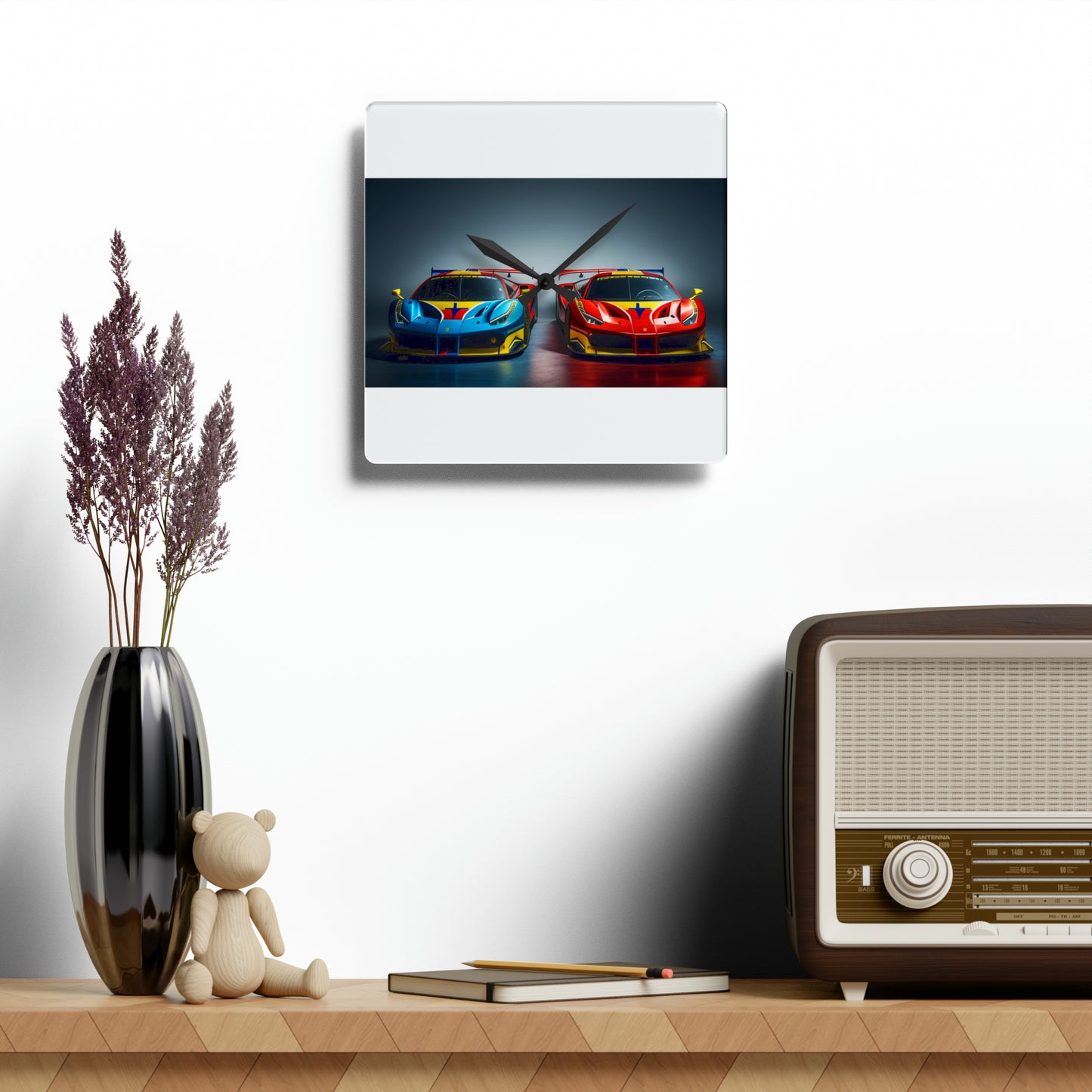 Acrylic Wall Clock Ferrari Red Blue 2