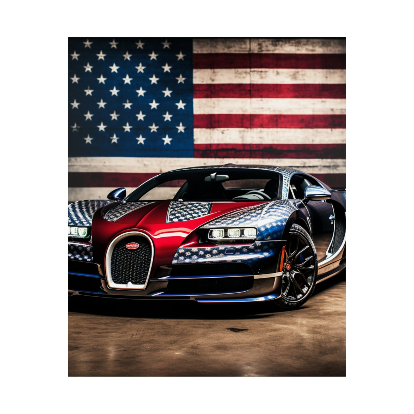 Premium Matte Vertical Posters Bugatti American Flag 1