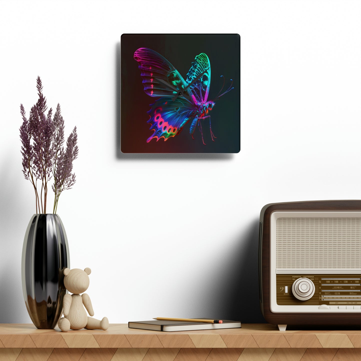 Acrylic Wall Clock Raw Hyper Color Butterfly 1