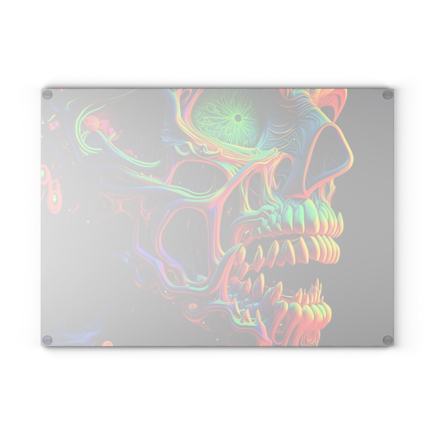 Glass Cutting Board Florescent Skull Death 1