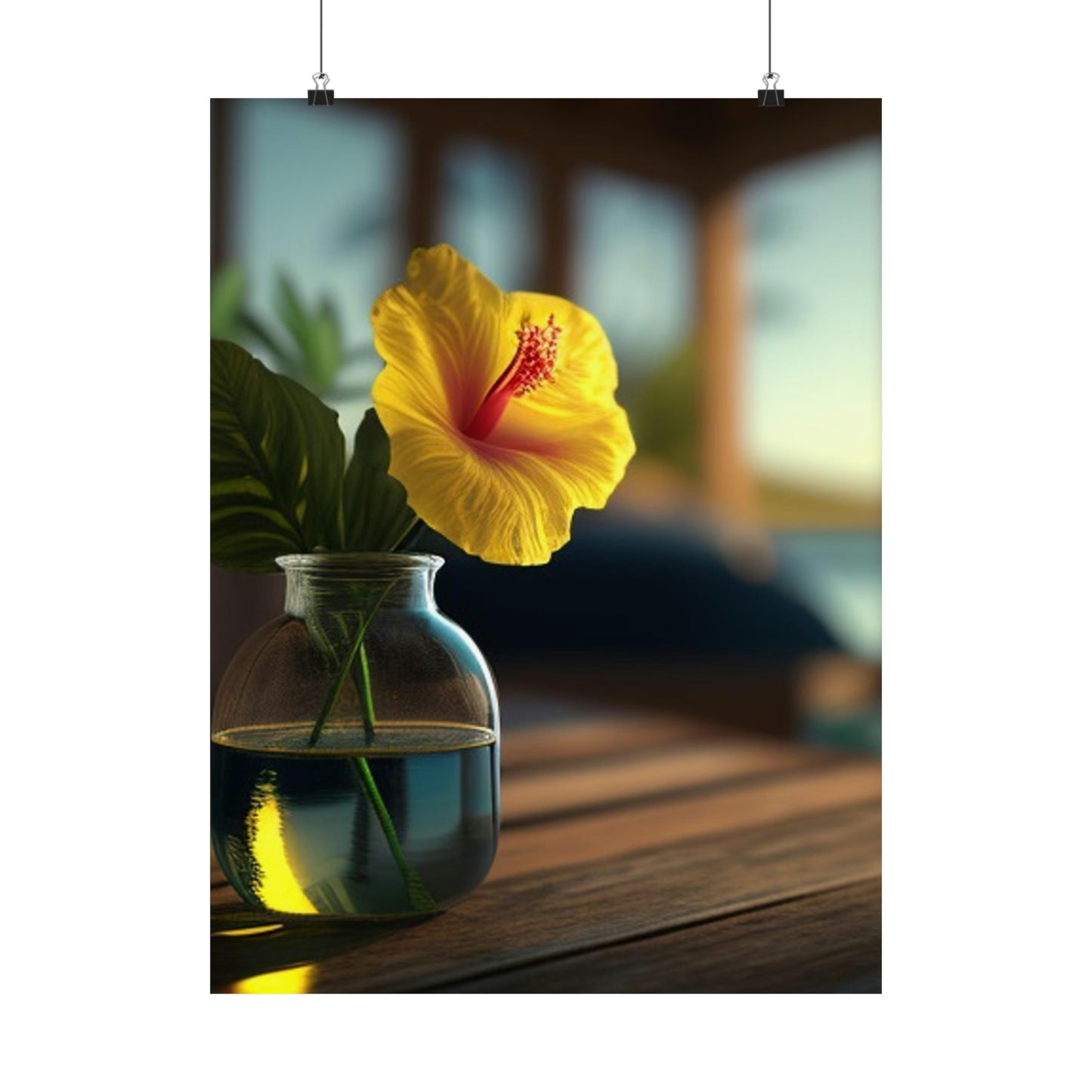 Premium Matte Vertical Posters Yellow Hibiscus Wood 2