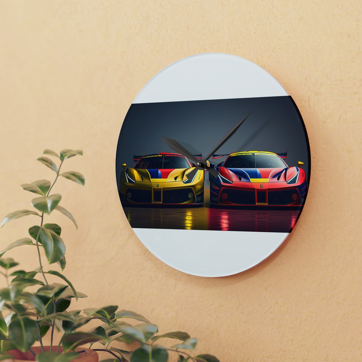 Acrylic Wall Clock Ferrari Red Blue 1